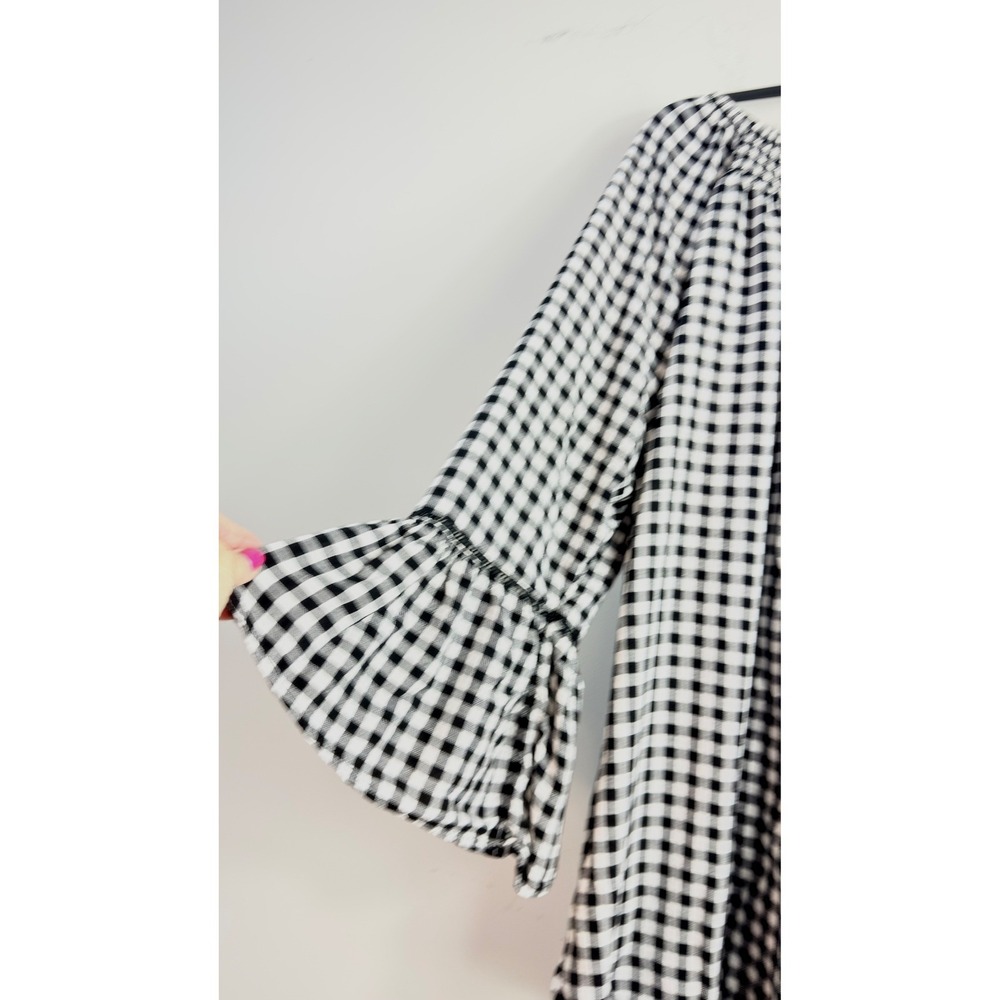 Terra & Sky Blouse Black Gingham Smocked Bell Sleeve Women 2X Cottagecore - Picture 2 of 8